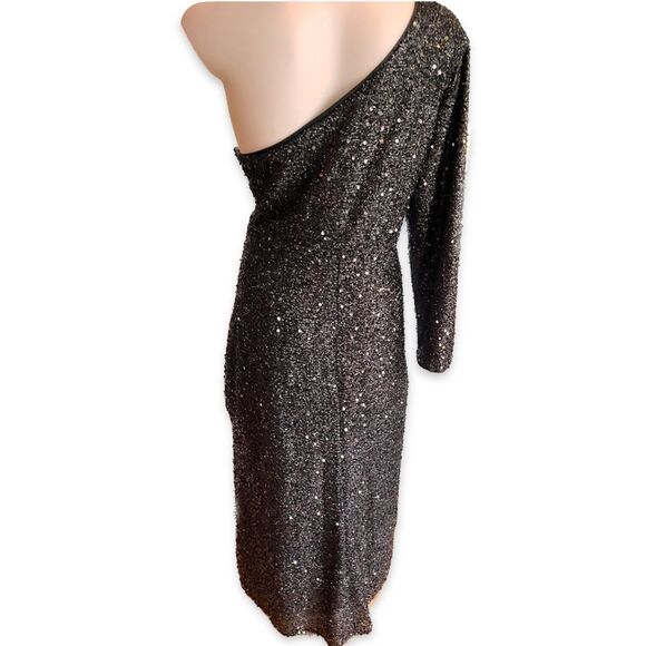 Elegant One-Shoulder Black Sequin Dress Size 1XL - Picture 3 of 6